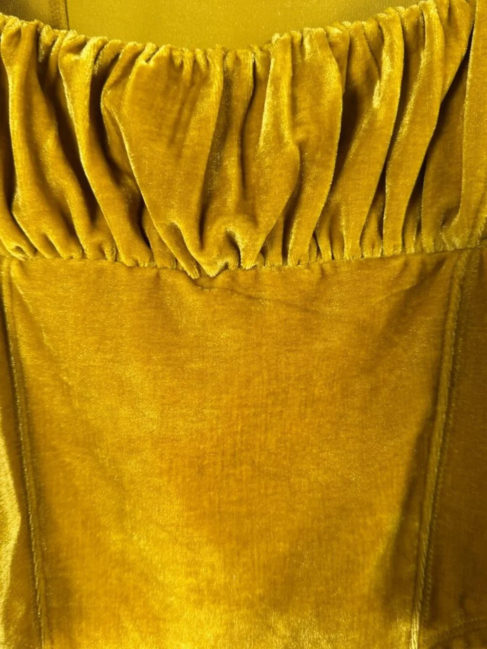 Free People Womens Hold Me Puff Sleeve Velvet Top XS Square Neck Ruched Mustard